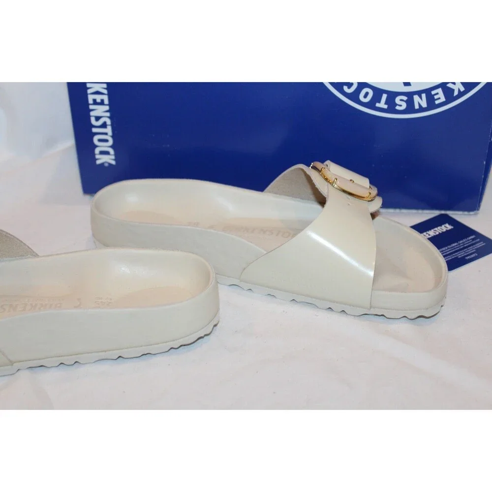 Birkenstock Women Madrid Big Buckle Leather Pearl High Shine Ecru EU 38 NAR $260